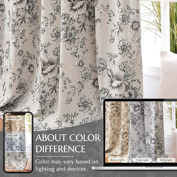 jinchan Blackout Linen Blend Curtain Floral Blackout Curtains - Image 6