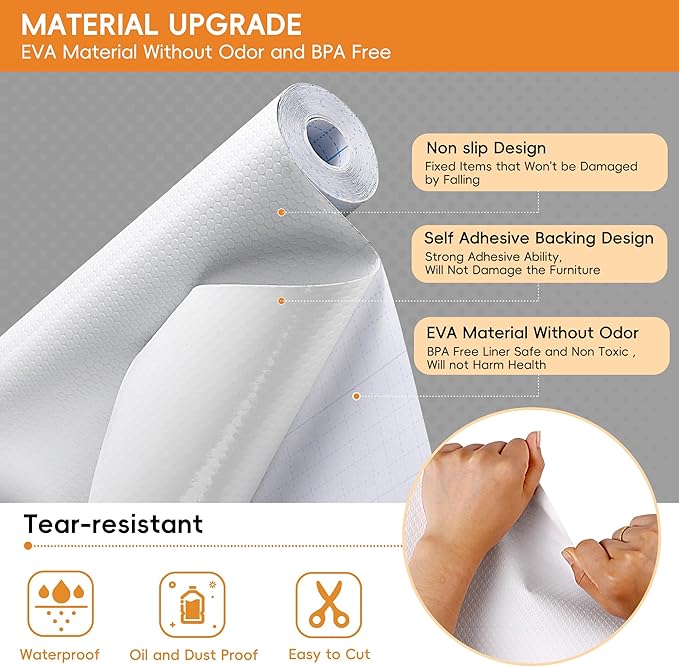 Wide White Shelf Liner Roll, Peel and Stick Non Slip Cabinet Liner 13.8" x 13 FT - Image 2