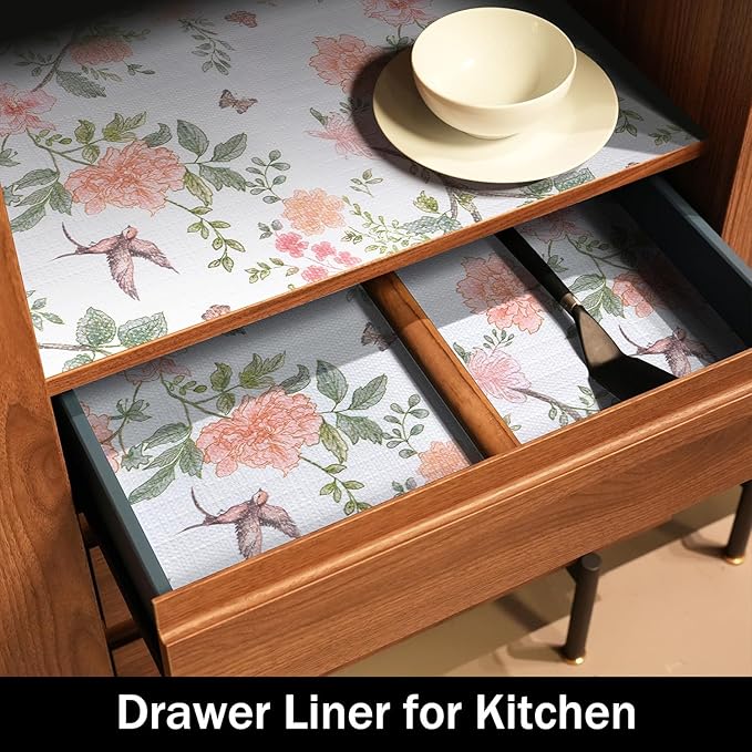 Bird Floral Shelf Liners Non Adhesive and Strong Non-Slip 12IN x 20FT Shelf and - Image 4