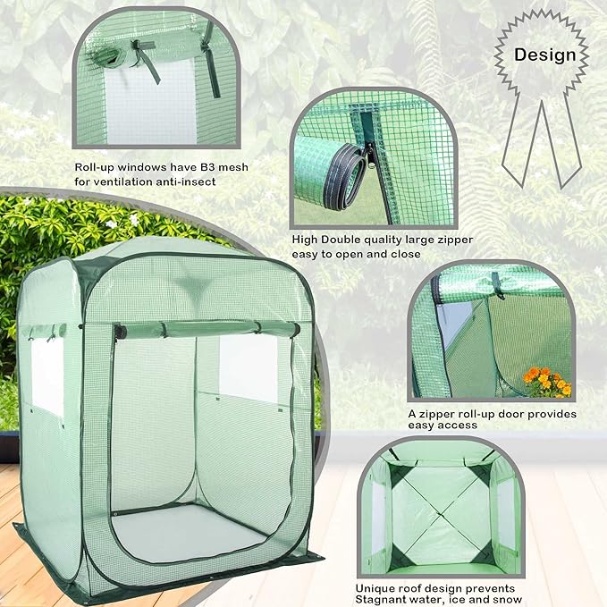 Porayhut Pop Up Greenhouse Tent, Portable X-Large Walk-in Flower House - Image 5