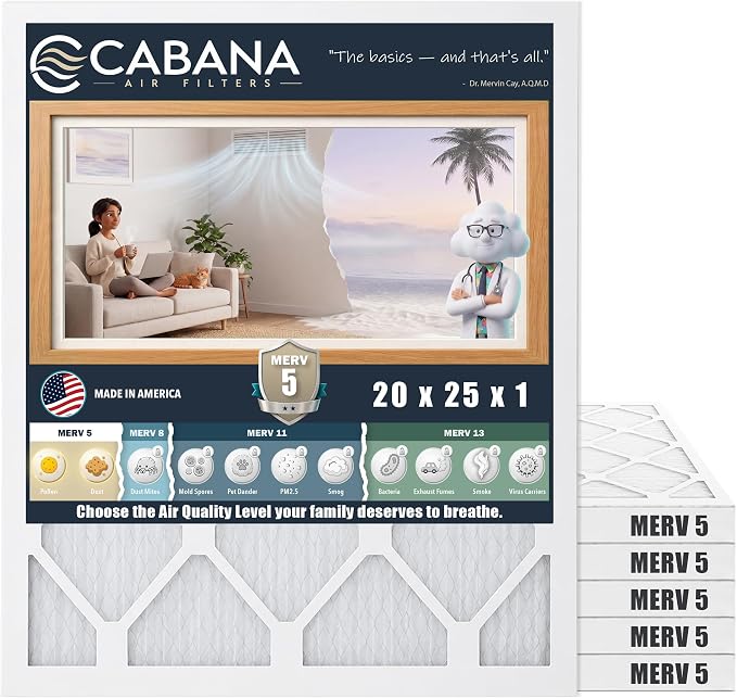Cabana Filters 6-Pack 20x25x1 MERV 5 AC Furnace Air Filter, Pleated Filters - Image 2