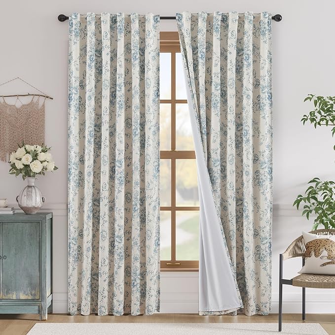 jinchan Blackout Linen Blend Curtain Floral Blackout Curtains by JINCHAN