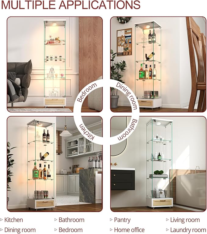 Yoluckea 4 Tiers Glass Display Cabinet - Image 5