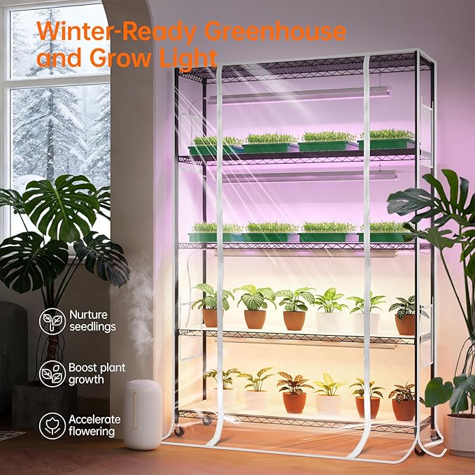 Bstrip Indoor Greenhouse with Grow Light, 5 Tier 47.2"x17.8"x71" Metal Shelf - Image 2