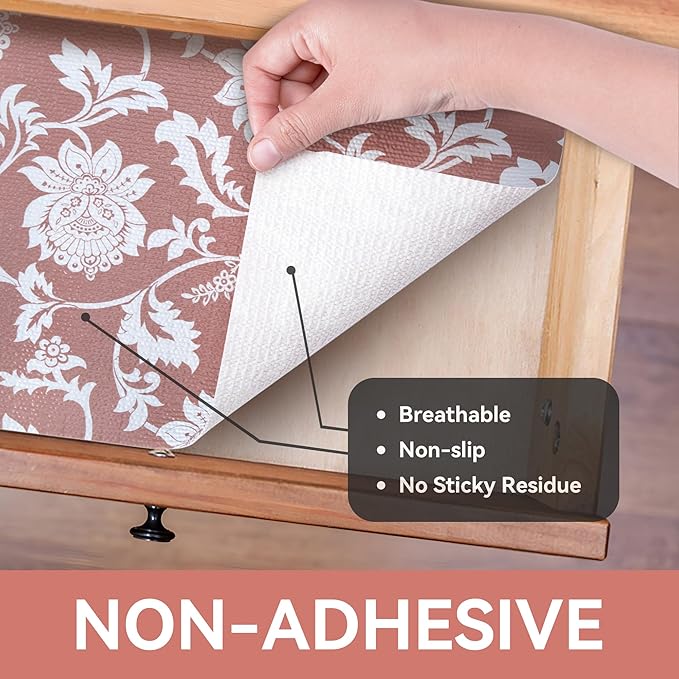RAY STAR Shelf Liner, 12 Inch x 10 Feet Non Adhesive Floral Kitchen Cabinet - Image 8