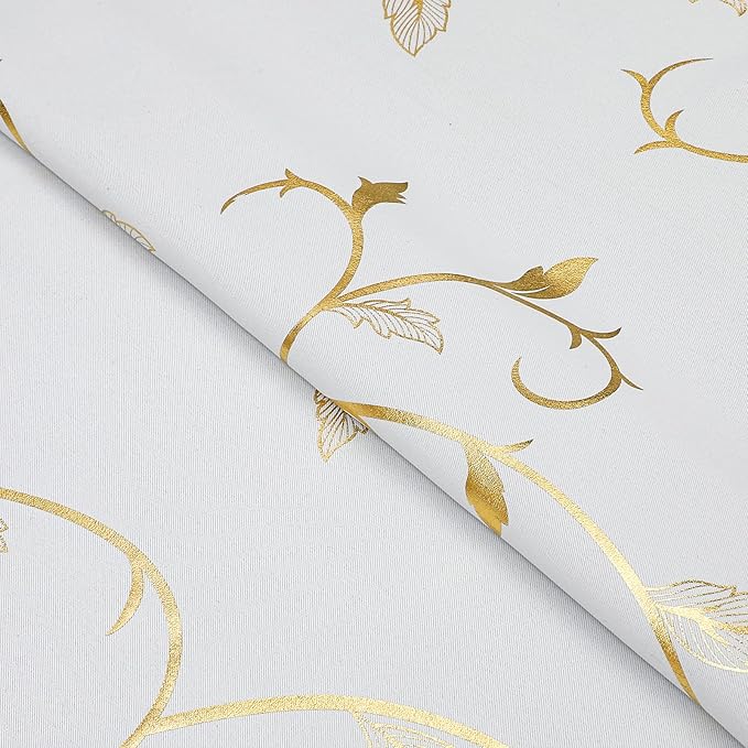 BUHUA Blackout Curtains Gold Foil Print Flower Vine Grommet Drapes, Room - Image 4