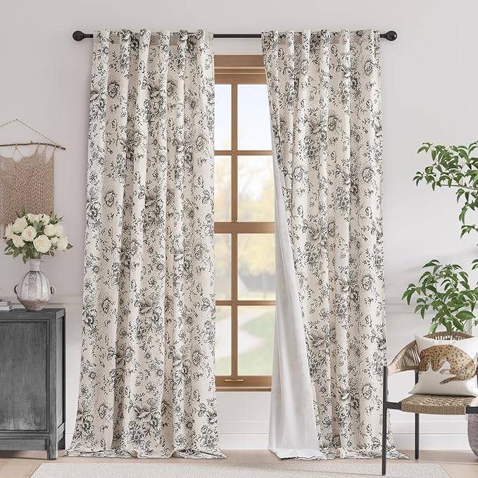 jinchan Blackout Linen Blend Curtain Floral Blackout Curtains by JINCHAN