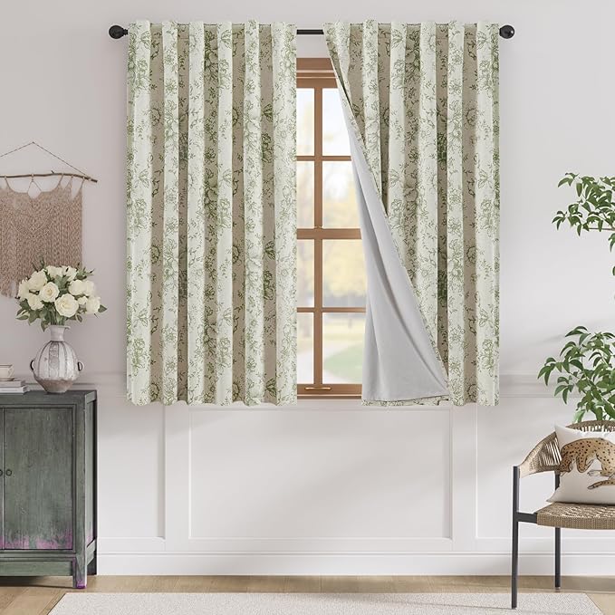 jinchan Blackout Curtains Linen Blend Floral Curtain by JINCHAN