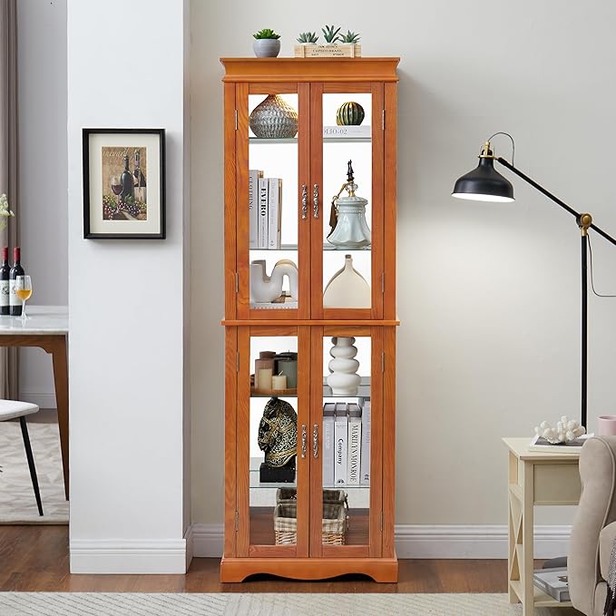 Glass Curio Cabinet with Lights & Adjustable Shelves, Corner Cabinet - Image 6
