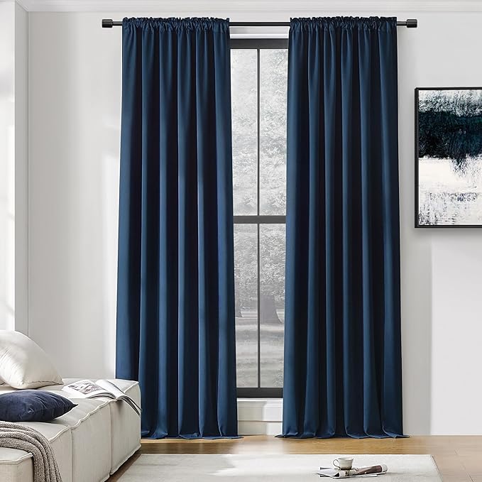 DONREN 108 Inch Length Navy Blue Curtain Panels/Drapes by DONREN