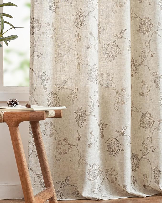 Jinchan Linen Floral Curtains 63 Inch Length - Image 8