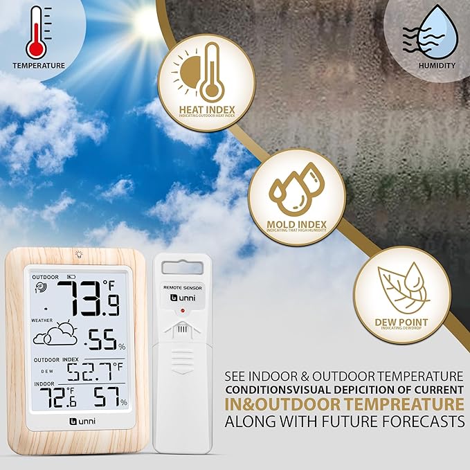 Indoor Outdoor Thermometer Wireless Weather Station, Temperature Humidity - Image 2