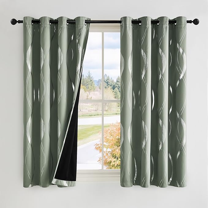 NICETOWN 100% Blackout Greyish Green Blackout Curtain Panels by NICETOWN