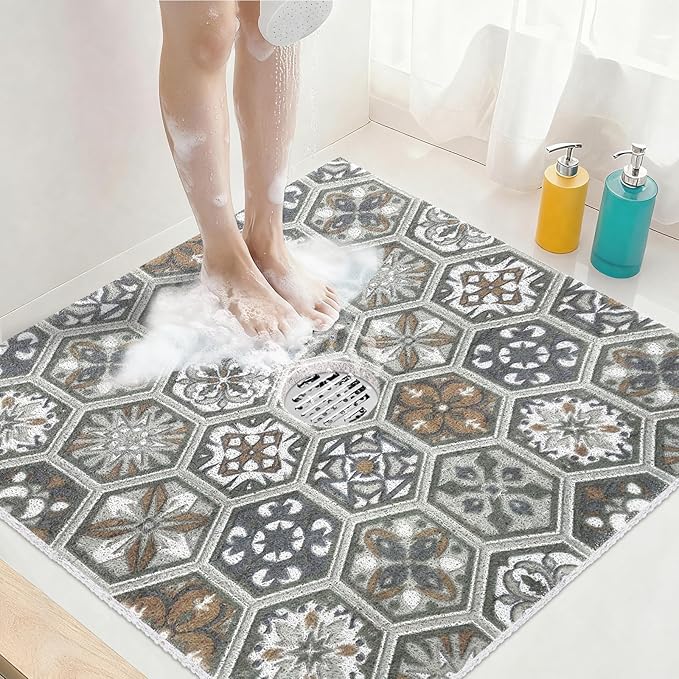Square Shower Mat Non Slip: 24x24 Inch Extra Large Shower Mats by KAZOLEN