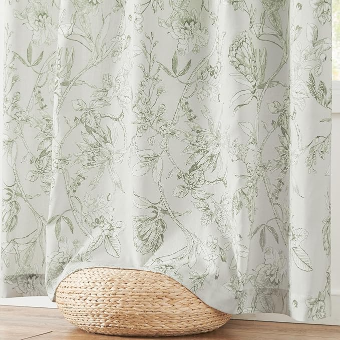 jinchan Floral Curtains 108 Inch Length Sage Green Flower Linen Farmhouse - Image 8