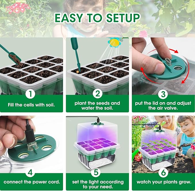 Seed Starter Tray with Grow Light, 5 Pack 60 Cells Seedling Tray Kit Reusable & - Image 7