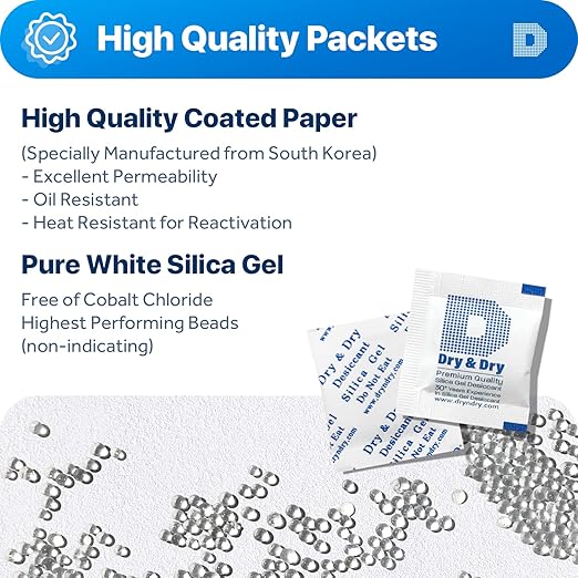 Dry & Dry 1 Gram Silica Gel Packets Desiccants, Silica Packets - Image 2