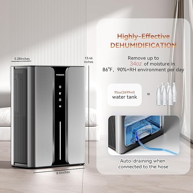 Home Dehumidifier with Drain Hose, 95oz Quiet dehumidifier - Image 2