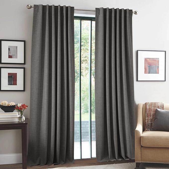 RYB HOME 100% Blackout Curtains Linen Textured 102 Inch Long, Insulating Energy - Image 2