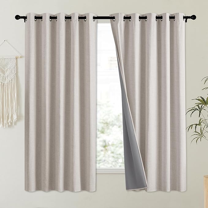 NICETOWN Brich Vintage Open Linen Weave Flax Thermal Curtains, 100% Blackout - Image 2