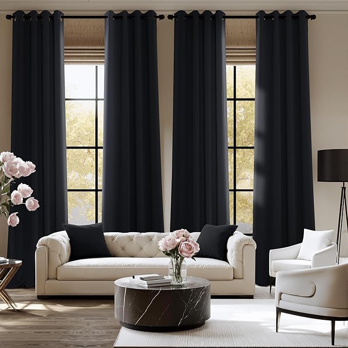 NICETOWN Room Darkening Draperies Curtains Panels, 2 Panels Black W52 x L63 - Image 8