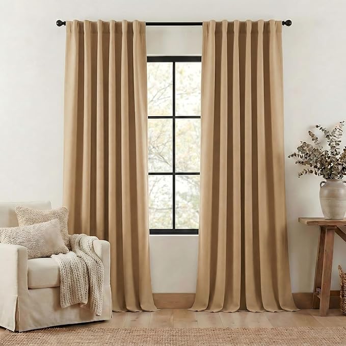 NICETOWN Thick Faux Linen Room Darkening Caramel Curtains 108 inches Long by NICETOWN