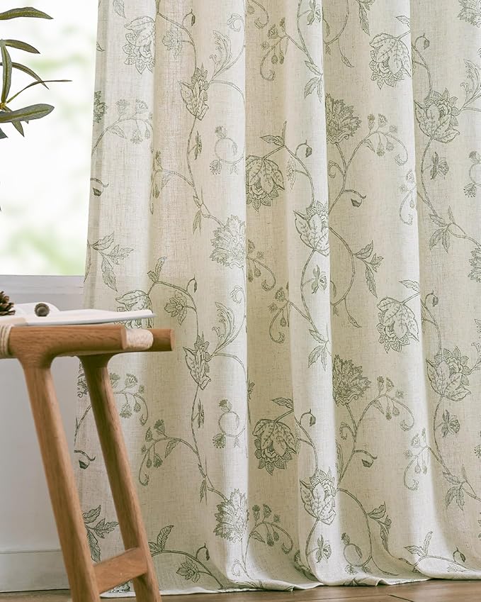 jinchan Linen Curtains Floral Curtains 63 Inch Length - Image 8