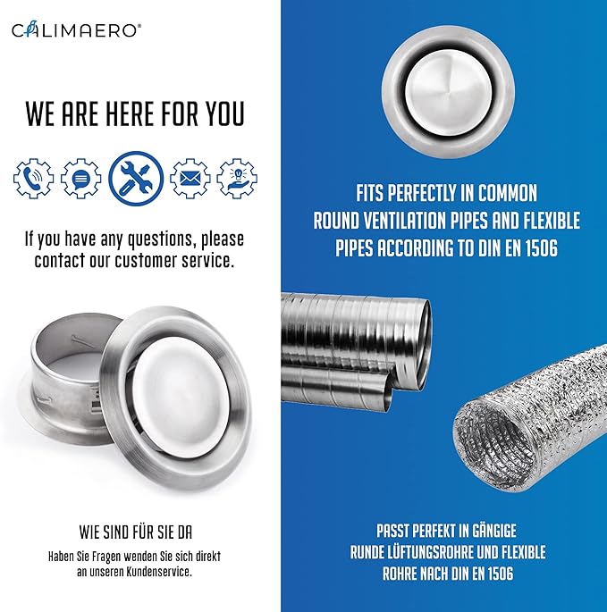calimaero® TVE 4" Stainless Steel Vents, Round Adjustable Wall Air Vent - Image 6