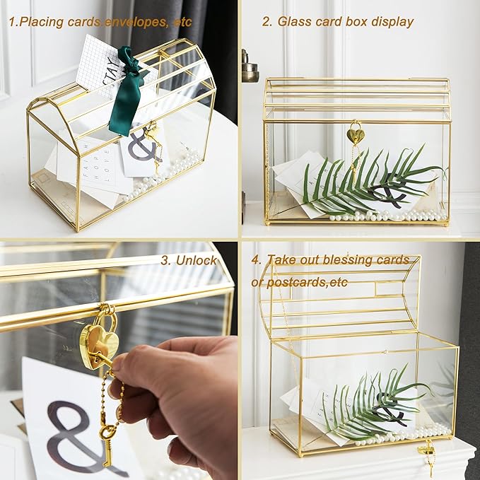 Wedding Card Box with Slot, 12.2'' Large Glass Card Boxes - Image 5