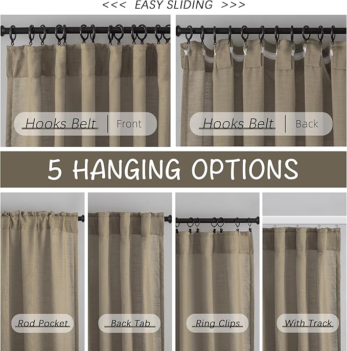 DONREN Taupe Back Tab Curtains 80 Inches Long 2 Panels - Image 3