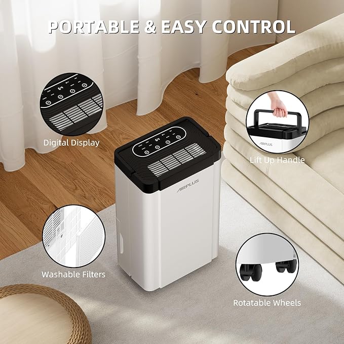 AIRPLUS 4, 500 Sq. Ft. 70pint Dehumidifier, Humidity - Image 4
