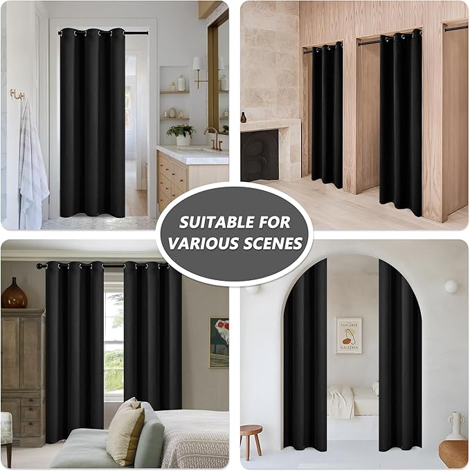 MYSKY HOME Solid Black Door Curtain Blackout Colset Curtains - Image 2
