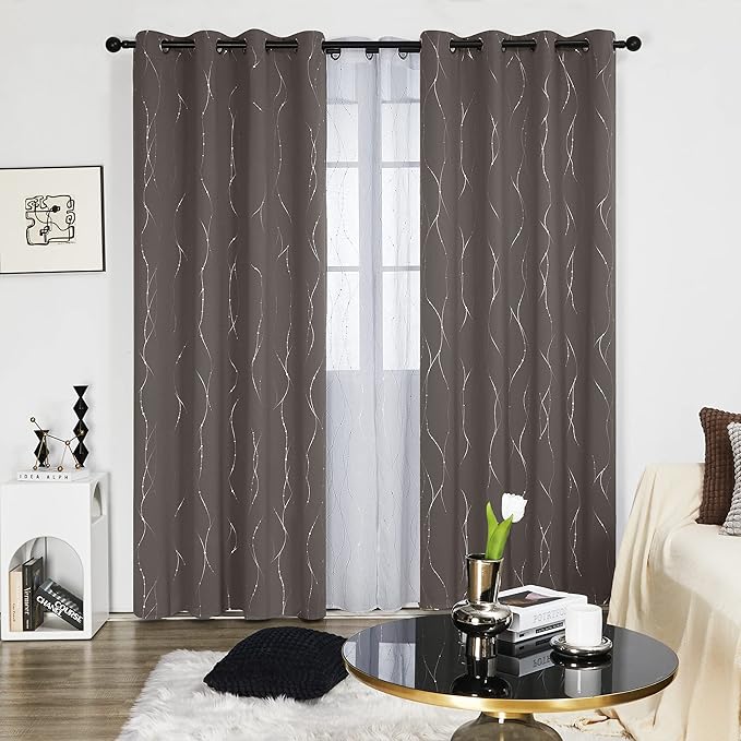 Deconovo Blackout Curtains, Thermal Insulaed Soundproof Drapes, Wave Dots - Image 2