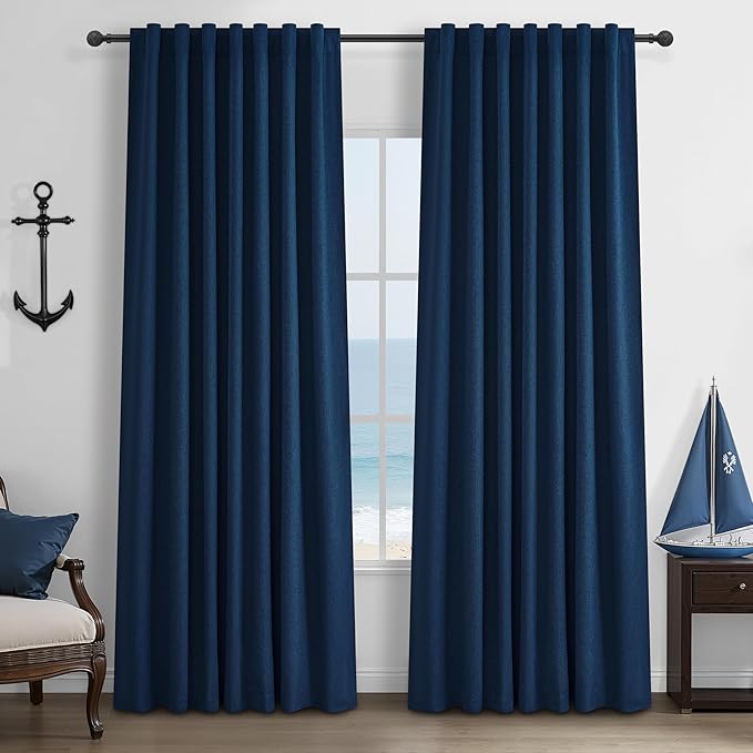 Navy Blue Blackout Curtains 90 Inch Length by QJMYDECO