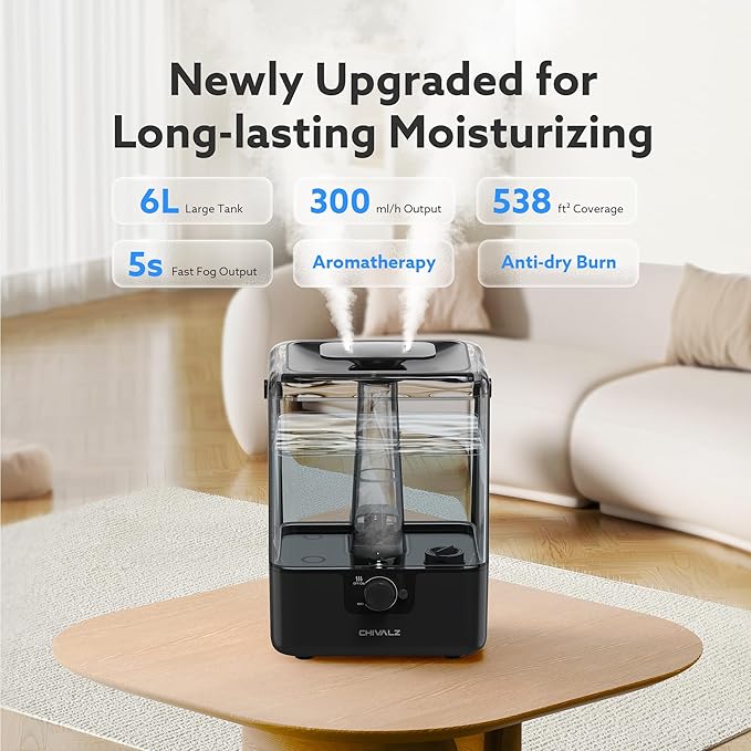 CHIVALZ Humidifiers for Bedroom Large Room Home, 6L Cool Mist Humidifier for - Image 2