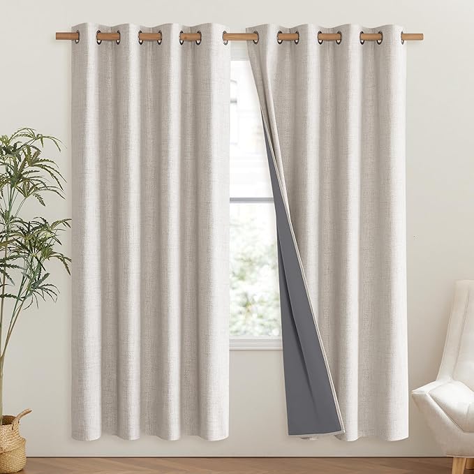 NICETOWN Brich Vintage Open Linen Weave Flax Thermal Curtains, 100% Blackout - Image 2