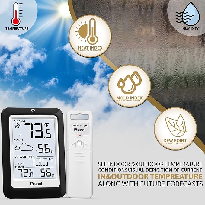 Indoor Outdoor Thermometer Hygrometer Wireless Weather Station, Temperature - Image 3