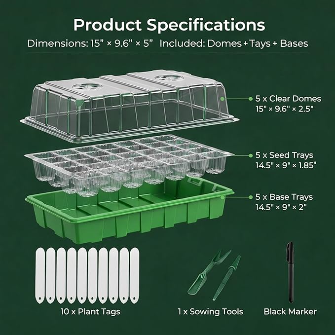 Gardzen 5 Pack BPA Free Seed Starter Tray Kit, 40 Cell Reusable Seedling Trays - Image 2