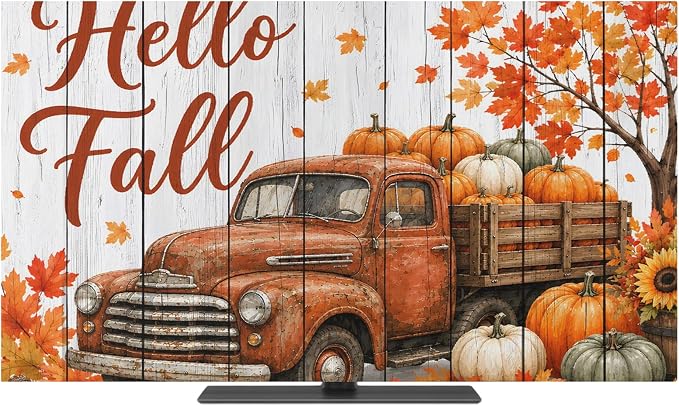 Hello Fall Words Brown Truck Indoor TV Cover, Elastic TV Screen Protector Maple - Image 2