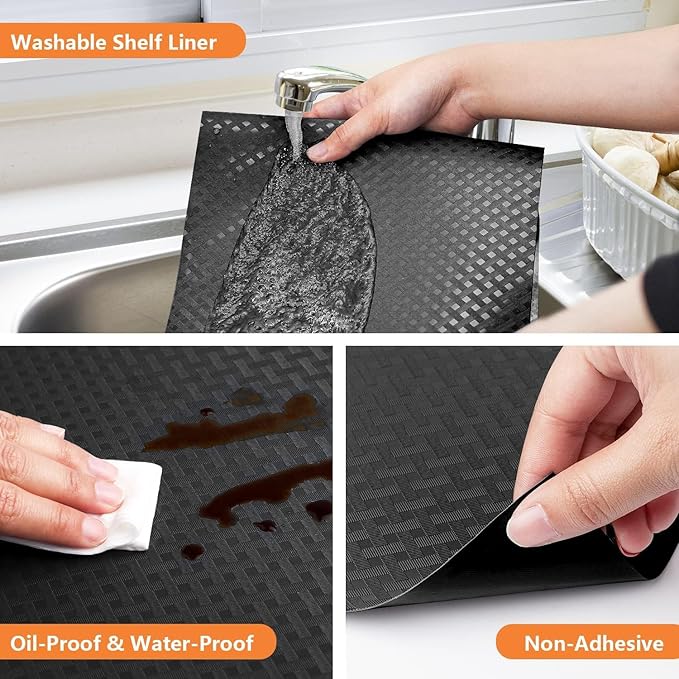 Black Shelf Liners for Kitchen Cabinets Refrigerator Liners Waterproof & - Image 4