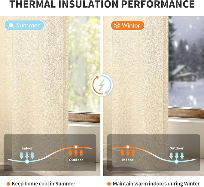 MIULEE Beige Thermal Insulated Curtains 84 Inches Long 2 Panels Set - Image 3