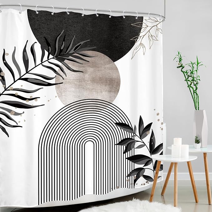 Black Grey Boho Shower Curtain 60Wx72H Bohemian Mid Century Modern Abstract - Image 3