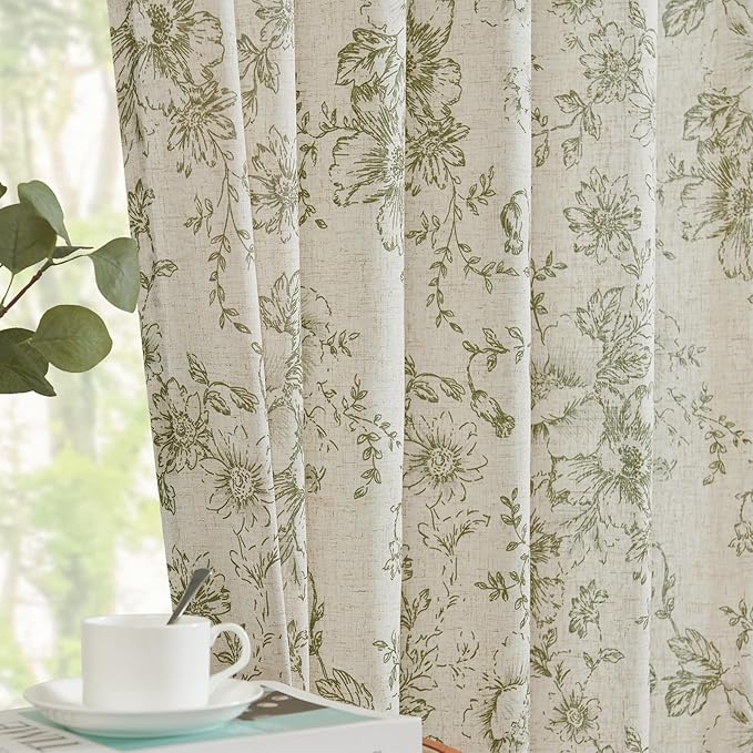 jinchan Linen Floral Curtains 96 Inch Length - Image 4