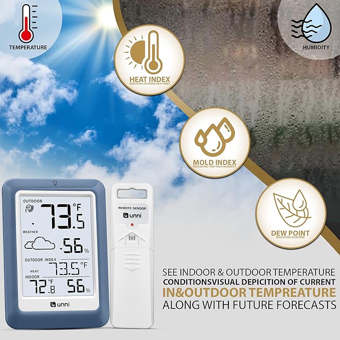 Indoor Outdoor Thermometer Hygrometer Wireless Weather Station, Temperature - Image 4