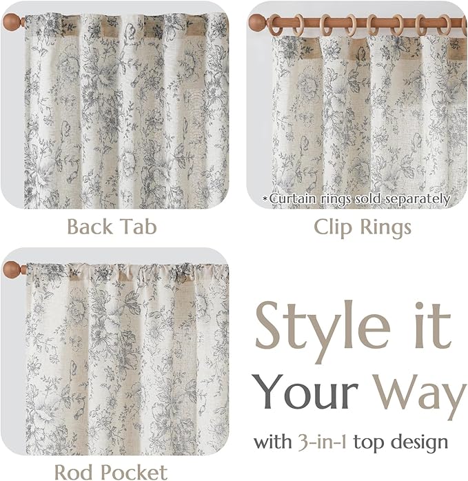 jinchan Linen Blend Curtain Floral Curtains - Image 8