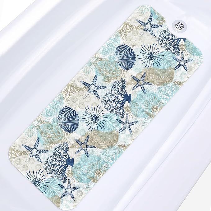 Cute Seashells Sea Shell Bath Mat Non Slip, Ocean Starfish Beach 40X16 Inch by Britown