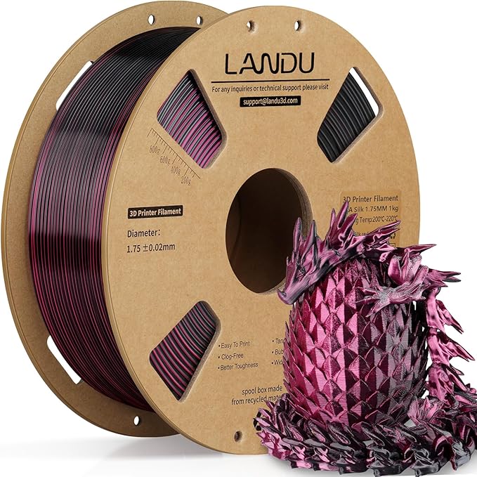 LANDU Silk Dual Color PLA Filament 1.75mm 1KG, 3D Printer Filament Dimensional by LANDU