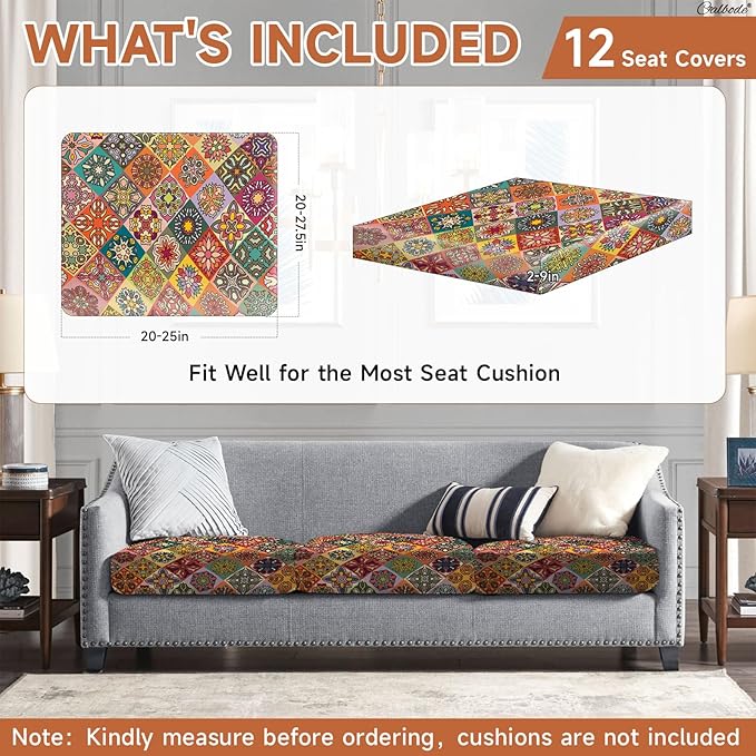 12Pcs Stretch Patio Cushion Cover, Bohemian Colored Geometric Pattern Couch - Image 2