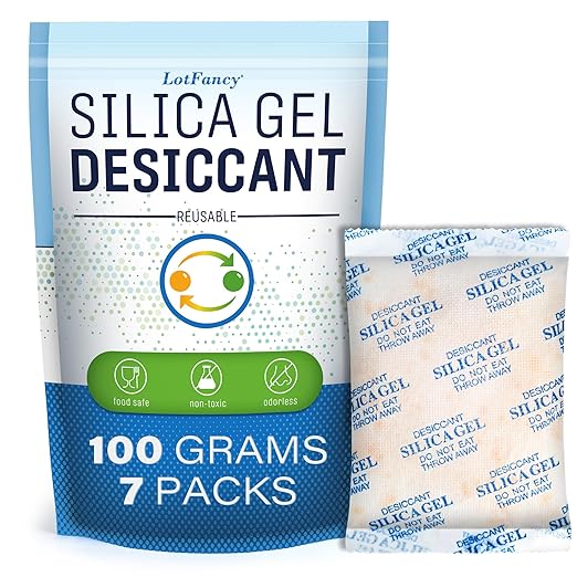 LotFancy Silica Gel Packets, 100 Gram 7 Packs Rechargeable Desiccant by LotFancy