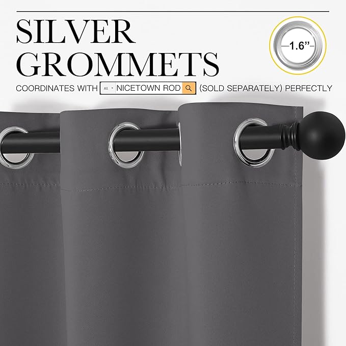 NICETOWN Gray Curtain Blackout Drape Panel, Single Panel, 34 x 84 inch - Image 3